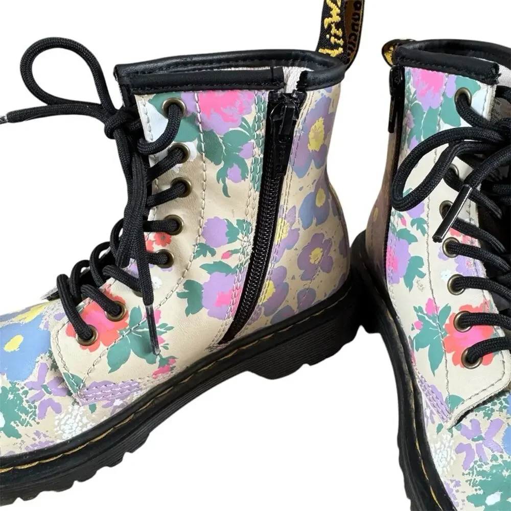 Dr. Martens Youth 1460 Floral Mash Up Boots Parchment Beige Size 1